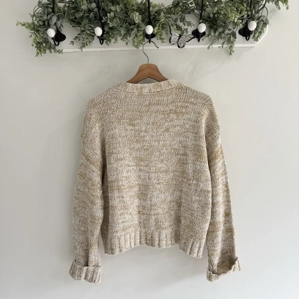 New Loft Marled Easy V Neck Cardigan Large Crop spring 25 DB - Picture 3 of 3